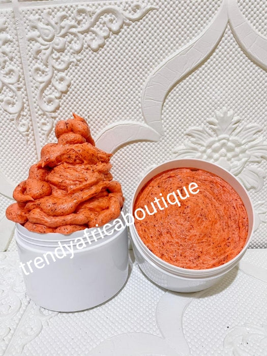 New product alert from Evob COSTMETICS: Dear White Half cast whitenizer Ultimate strong  tumeric body Scrub 350g: tough on discolorations, black spots. Deep exfoliating scrub also available in peach extracts