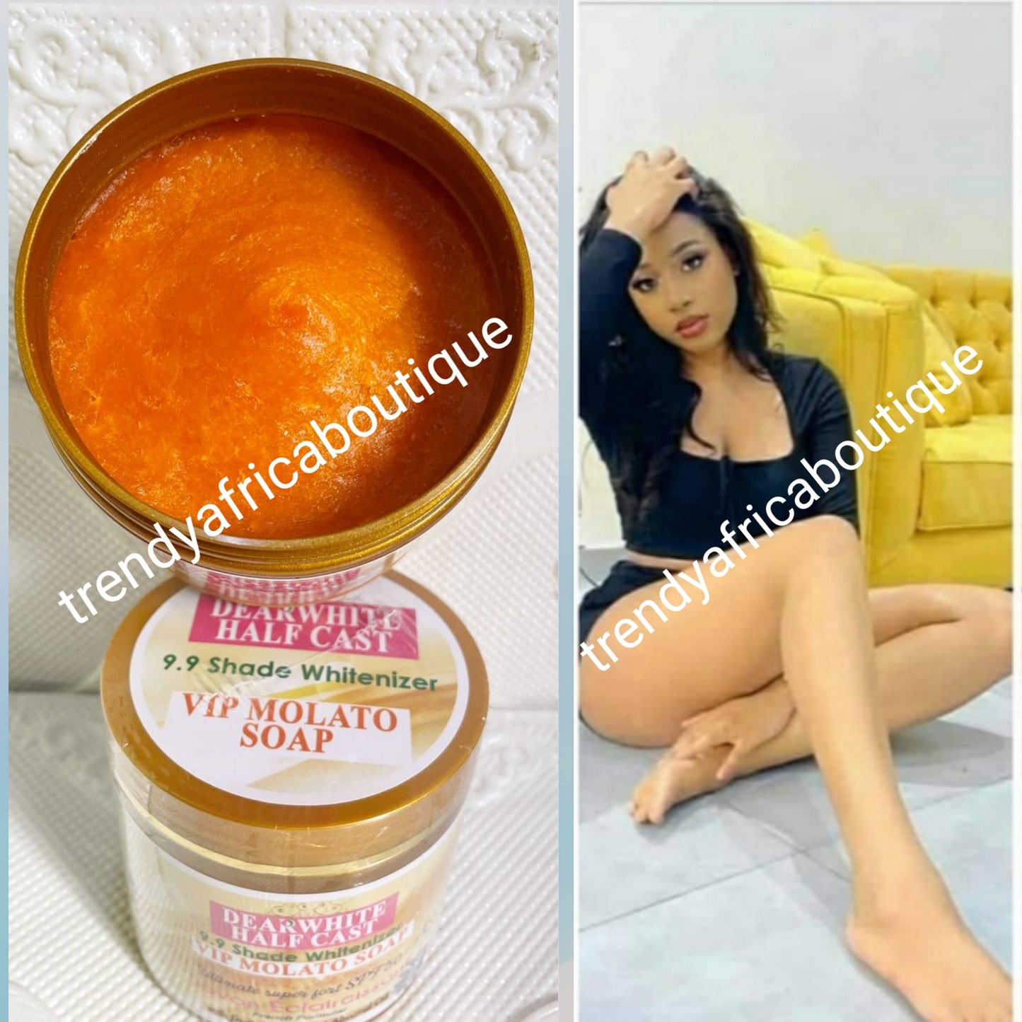 2 in 1 combo deal: Dear White Halfcast 9.9 shades Whitenizer body lotion 500ml plus VIP  3in1 MOLATO soap 500g x1. French formular with fruit acid and almond oil..