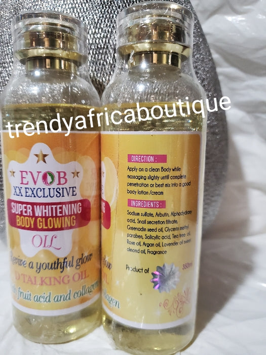 EVOB XX EXCLUSIVE SUPER WHITENING & GLOWING BODY TALKING OIL 350ML X 1. Can be mixed into body lotion or face cream!! 350ml x 1