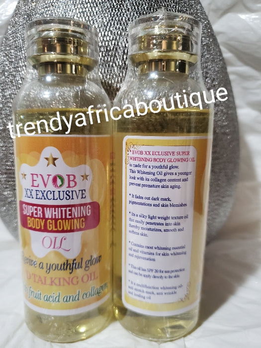 Perfect Set: EVOB XX EXCLUSIVE SUPER WHITENING & GLOWING BODY TALKING OIL + Exfoliating molato soap with collagen + Talking Glycerin with tumeric set.