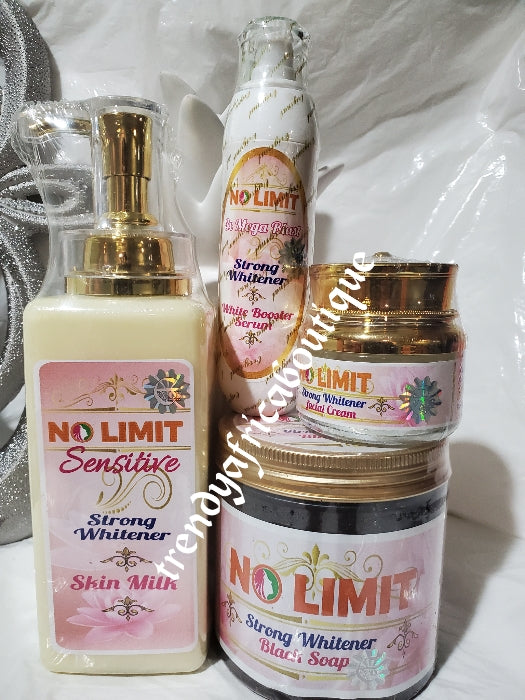 4pc combo: NO LIMIT body lotion for sensitive skin, strong face cream, whitening black soap and serum. 100% response on darks spots, pimples and acne. 7 days Action.