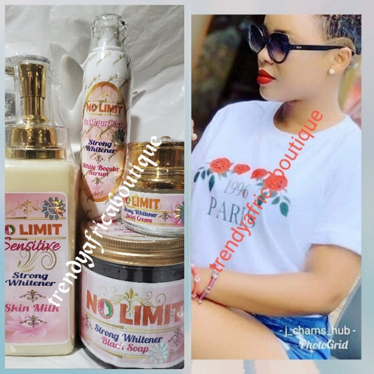 4pc combo: NO LIMIT body lotion for sensitive skin, strong face cream, whitening black soap and serum. 100% response on darks spots, pimples and acne. 7 days Action.