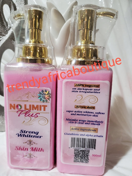 X 1  bottle Sale!!! BACK  in stock!!! NO LIMIT Plus strong whitening  body lotion. 100% satisfaction.  7 days response. Soften, moisturize and whiten. 500ml x 1. Price is for ome.bottle ooh