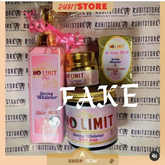 4pcs set of Original NO LIMIT PLUS Strong Whitener skin milk 500ml+ dear white concentre whitening serum 60ml, + NO LIMIT Face cream + No Limit Whitening black soap.  100% response on dark spots and skin irregularities.