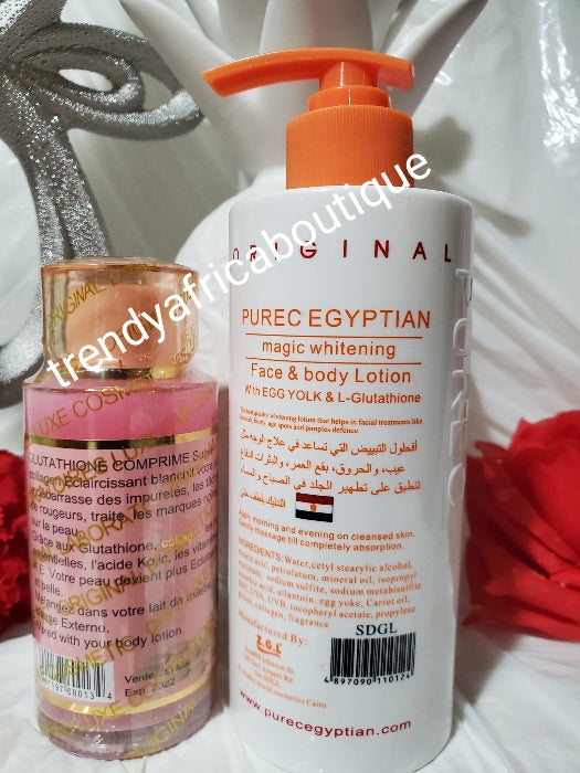 2Stk. Kombi-Angebot: Original Purec Egyptian mit Papaya-Körperlotion 300 ml + Glutathion-Comprime-Bleaching-Konzentrat mit schneller Wirkung gegen Verfärbungen 100 ml