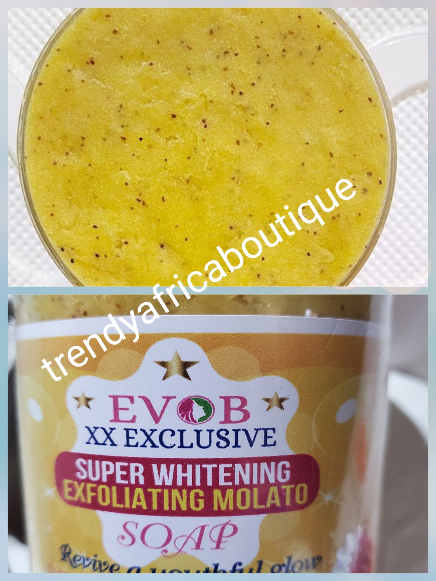 Combo: EVOB XX EXCLUSIVE SUPER WHITENING & GLOWING BODY TALKING OIL 350ML+ double action exfoliating molato soap with collagen 500g