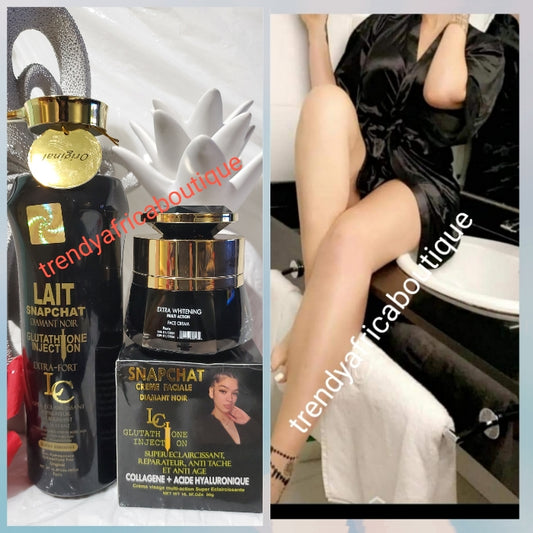 2pc Lait Snapchat Black Diamond body Lotion 500ml + facial cream. Beauty without filter. Extra Strong whitening milk with glutathion injection, anti ageing flawless!!