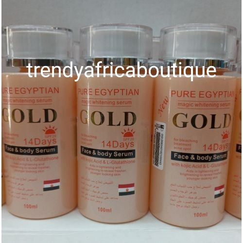 PERFECT COMBO: 5 in 1 set. AUTHENTIC Purec Egyptian magic gold body lotion,serum 100ml, face cream, soap & Gluta Rose egyptian tube cream, Hydroquinone free!!