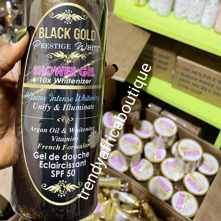 4pc Black Gold prestige set: Body milk 10X Whitenizer Xtreme intense whitening vitamins: lotion 550ml, serum 120ml,  shower gel 1000ml, face cream 75g, soften, Unify and illuminate your complexion