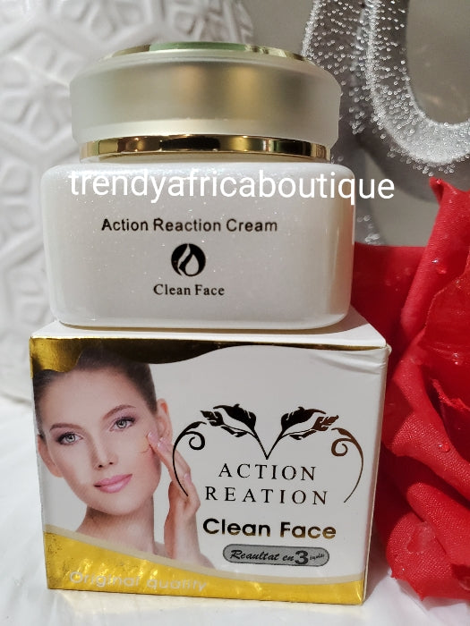 Action Reaction Clean Face in 3 days. Remove sunburn, black spots, pregnancy discolorations and marks etc. Effective face cream in 30g jar.