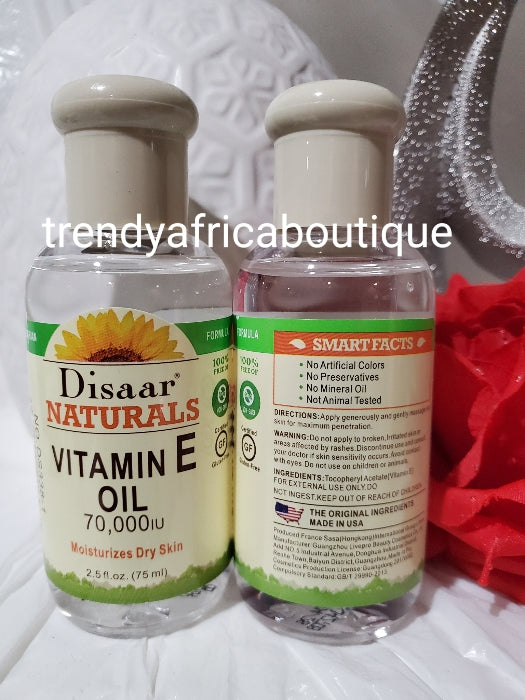 Disaar Naturals Vitamin E oil for dry skin. Moisturizes Dry skin. Mix into your body lotion, apply directly to skin 75mlx1. AUTHENTIC
