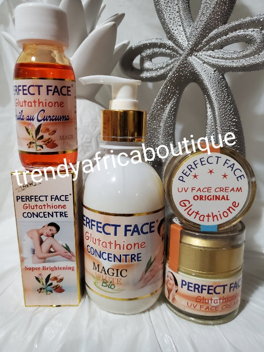 Authentic/Original PERFECT FACE glutathion concentre body lotion 250ml,  face cream fast action 60gx1 and perfect face glutathion concentre oil 60mlx1