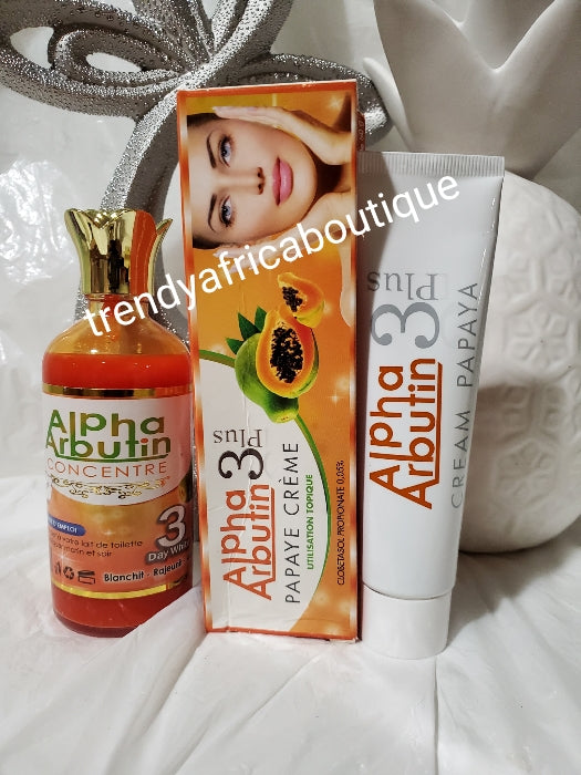 2 in 1 Alpha arbutin 3 plus papaya cream. 50g tube cream x 1tube cream + Alpha arbutin concentre serum 3 days WHITE. Mix into your face cream or body lotion