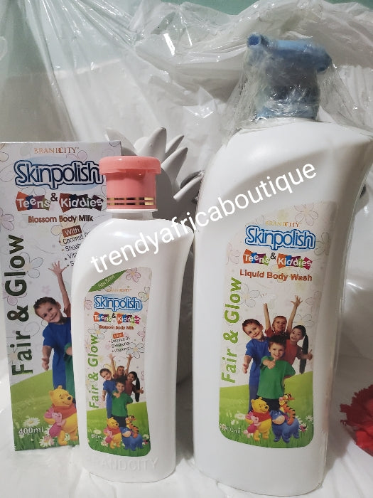 2 in 1 set: Skin polish Teens & Kiddies blossom body lotion with coconut oil, sheabutter, vitamins and sunscreen production. FAIR & GLOW. 400ml + liquid body wash 1000mlx1 1 from BRANDCITY