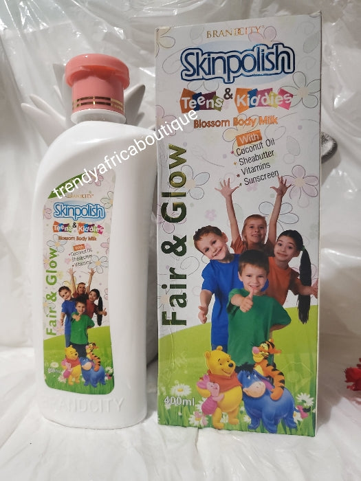 Brandcity Skin polish Teens & Kiddies blossom body lotion with coconut oil, shea butter, vitamins and sunscreen production. FAIR & GLOW.  400mlx1 from BRANDCITY