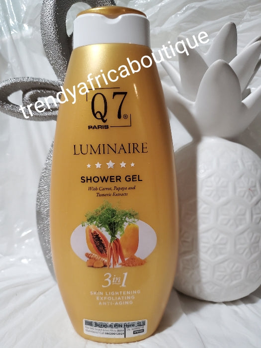 Q7 paris Luminaire shower gel with carrot, papaya & tumeric extracts 3 in 1 action, lightening, exfoliating and anti-aging 750ml bottle