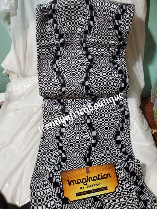 Black/white 100% African Cotton Ankara wax print fabric. Sold per 6yds whole pices & price is for 6yds.