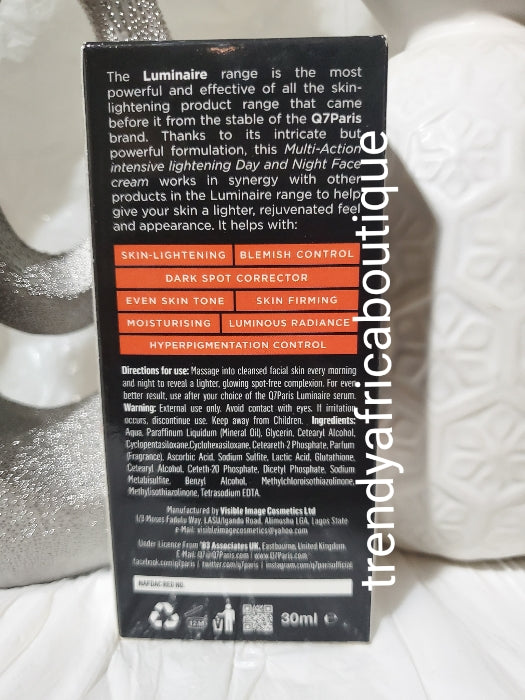 Small but Mighty: Q7 Paris Luminaire AM/PM multi action face cream. With glutathione, Vitamin C. 30ml x effective dark spots corrector, skin lightening etc