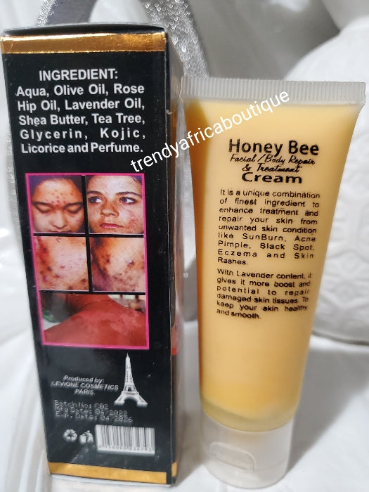 BACK IN STOCK!! X 1 pack sale: Honey bee with carrot extracts face & body repair Treatment cream. Clears black spots,sun burn, acne pimples eczema & rashes,price is for one pack. 💯 satisfaction