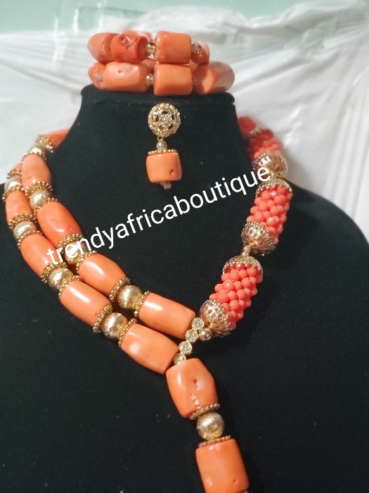 Back in stock EDO Traditional wedding coral beaded-necklace set for celebrant. Come with 2 bracelet and earrings. Sold as a set, price is for the set