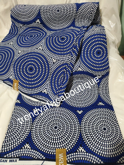 Royal blue/whitr quantity veritable print. 100% African Cotton Ankara wax print fabric. Sold per 6yds whole pices & price is for 6yds soft and beautiful.