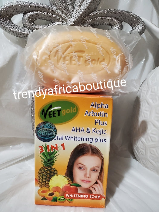 Veet Gold Alpha arbutin Plus AHA & KOJIC total whitening plus soap 200g x 1 sale. 3 in 1 action