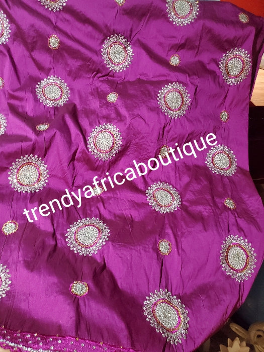 3 in 1 combo sale. 5yds magenta wrapper, net blouse, lilac quality stoned ask oke gele, free blouse lining! Nigerian/Igbo/Delta Traditional George magenta wrapper set. Embellished with crystal stones, quality taffeta silk. Top quality hand  work