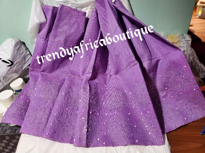 3 in 1 combo sale. 5yds magenta wrapper, net blouse, lilac quality stoned ask oke gele, free blouse lining! Nigerian/Igbo/Delta Traditional George magenta wrapper set. Embellished with crystal stones, quality taffeta silk. Top quality hand  work