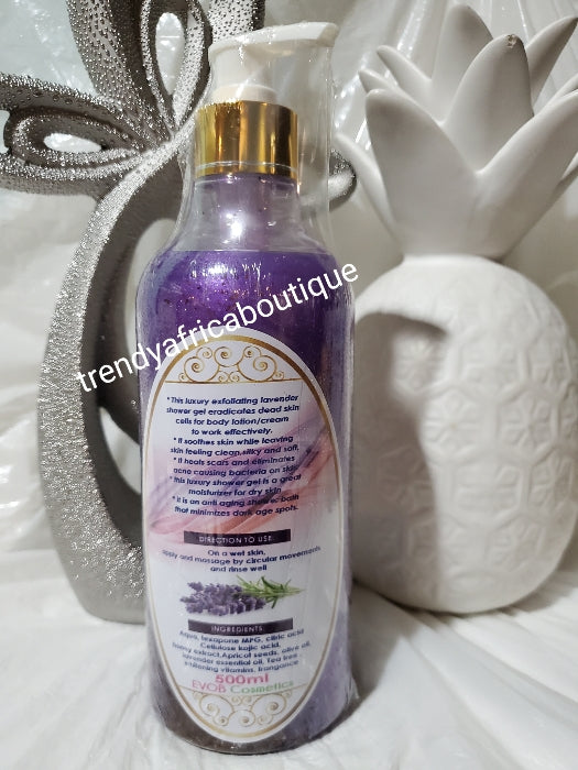 Evob Luxery Exfoliating Lavenda whitening shower gel. 500mlx1. Formulated with lavender essential oils and tea tree