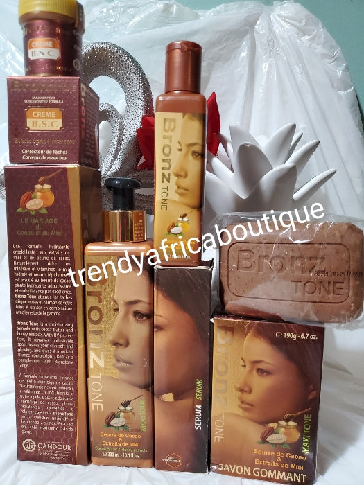 AUTHENTIC set of Bronze Tone set of lotion 300ml,, serum 90ml, soap and black spots corrector face cream. Achieve a caramel skin tone with Bronze tone skin care