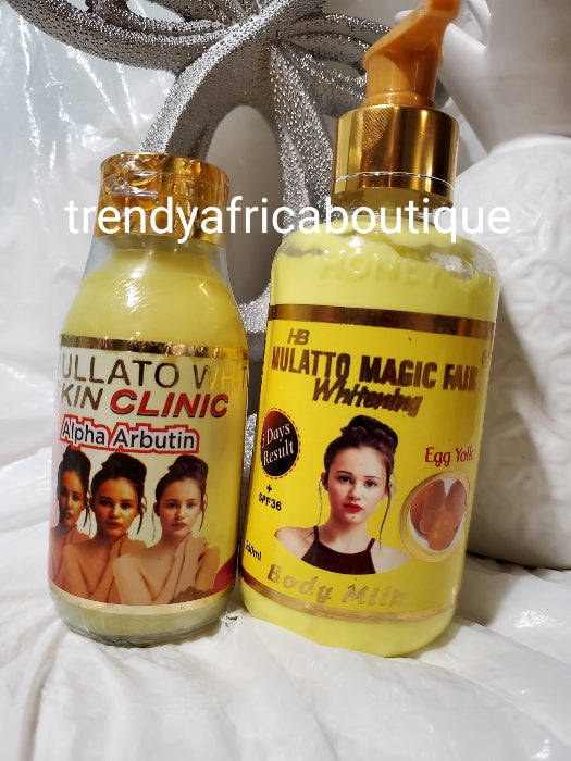 2 in 1 HB Mulatto magic fair whitening body lotion Glutathione injection, egg yolk + HB skin Clinic serum 125mlx1