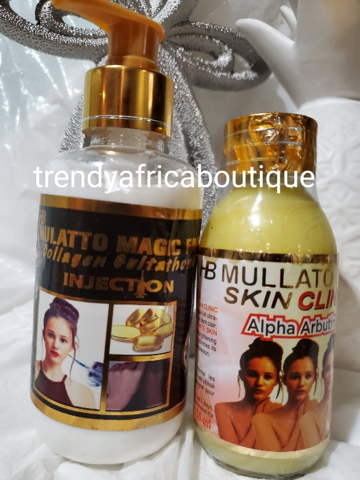 2 in 1 HB Mullato magic fair lotion with glutathion injection + skin Clinic with Alpha arbutin serum combo Skin brightening serum/oil 125m.