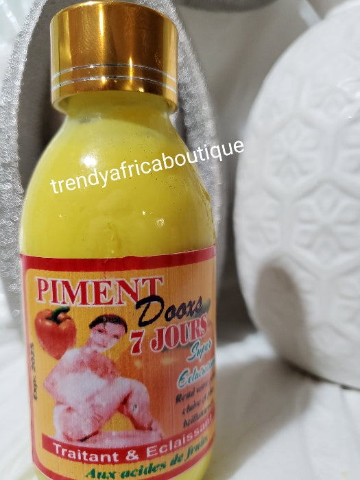 X 1 bottle sale: ORIGINAL PIMENT DOOX 7 jours super ecclaircissant. Treatment and skin lightening with fruit acid. Apply directly or  Mix into body lotion or cream 100mlx 1