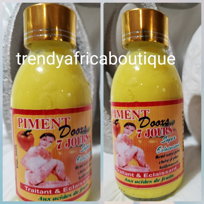 X 1 bottle sale: ORIGINAL PIMENT DOOX 7 jours super ecclaircissant. Treatment and skin lightening with fruit acid. Apply directly or  Mix into body lotion or cream 100mlx 1