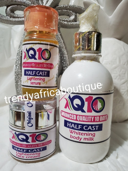 EVOB Q10 Advanced quality 10 days halfcast body milk. 250ml body lotion, serum and face cream set! 💯 satisfaction EVOB COSTMETICS DESTRIBUTOR U.S A