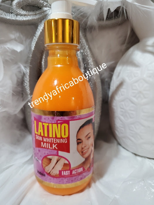 Latino skin whitening body lotion 300ml bottle fast action. With alpha arbuti, Azeliac acid and Vitamin B. Spf 20. Skin Whitening booster/promixing lotion by OMEK!!.