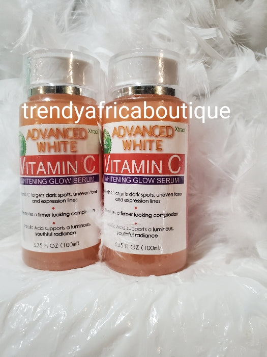 Advanced White Vitamin C whitening GLOW body lotion 500ml, serum 100ml and soap 250g, promote firmer looking complexion. Visibly reduce the look of age spots & dark spots