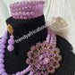 Lilac 3 row necklace, include matching bracelet and a drop earrings. Accent with big side brooch. For African party weddings/party