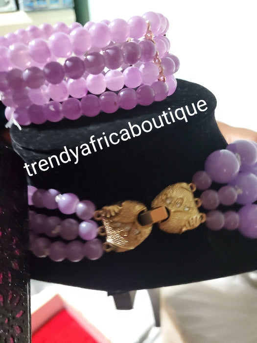 Lilac 3 row necklace, include matching bracelet and a drop earrings. Accent with big side brooch. For African party weddings/party