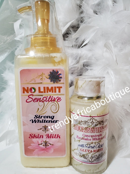 2pc combo: NO LIMIT body lotion for sensitive skin + Dear white Gluta white concentre 120ml x 1. 100% response on darks spots, pimples and acne. 7 days Action.