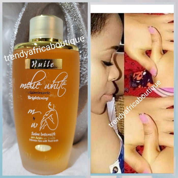 Melie White intense lightening and brightening serum/oil for face, hands and feet. Formulated with fruit acid, AHA, collagen etc. 100ml.