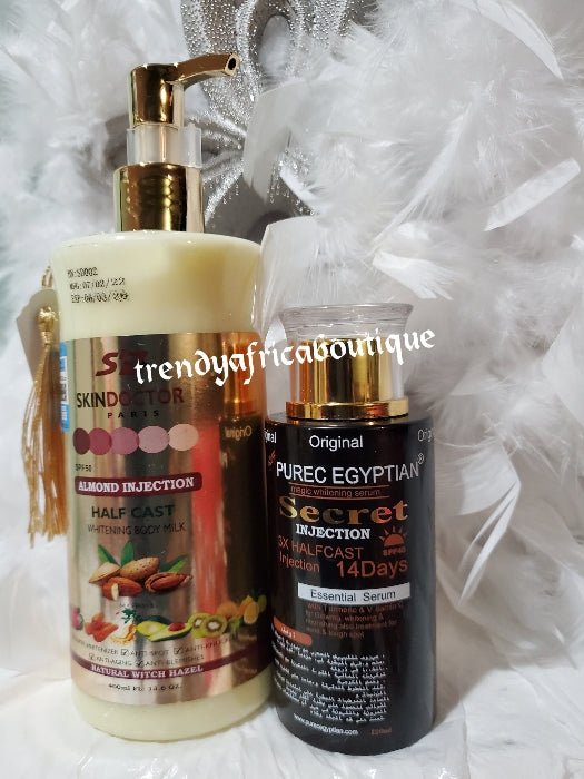 Skin Doctor Paris Mandel Injektion Halbgegossene aufhellende Körperlotion 400 ml PLUS Purec Egyptian Halfcast BIO-Formelserum 120 ml Ihre Haut wird es Ihnen danken!!