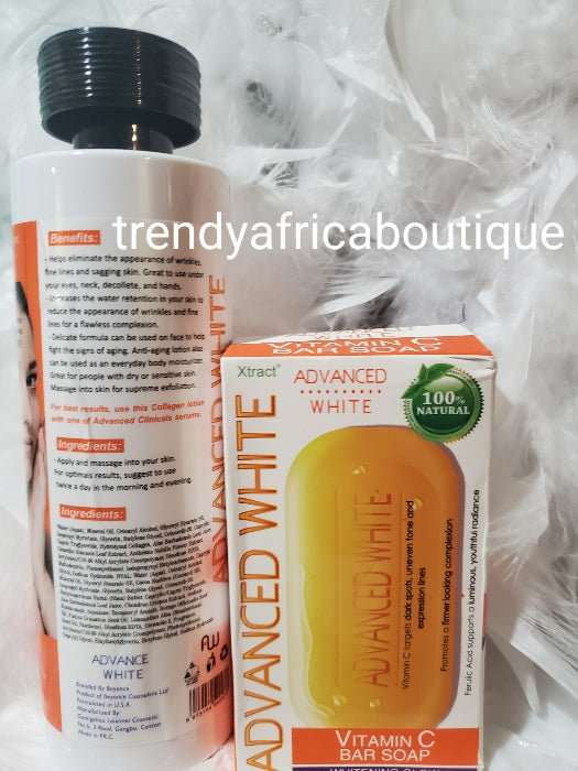 Advanced White  with Natural Vitamin C  whitening GLOW body lotion and  soap 250g x 1 sale. promote firmer looking complexion. Visibly reduce the look of age spots & dark spots