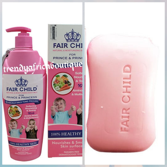 2-in-1-Kombination Fair Child, natürliche, weichmachende, nährende und strahlende Körperlotion und Seife für Kinder mit Aminosäuren und Glycerin, 400 ml x 1 Flasche
