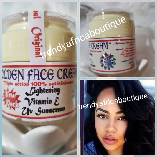 WIEDER AUF LAGER!! Authentische/Original Golden Face Whitening-Gesichtscreme mit dreifacher Wirkung. Verblasst dunkle Flecken, Akne, Pickel und dunkle Augenpartien im Gesicht. Für jeden Hauttyp. Tag und Nacht verwenden. Käufer hüten sich vor FAKE.