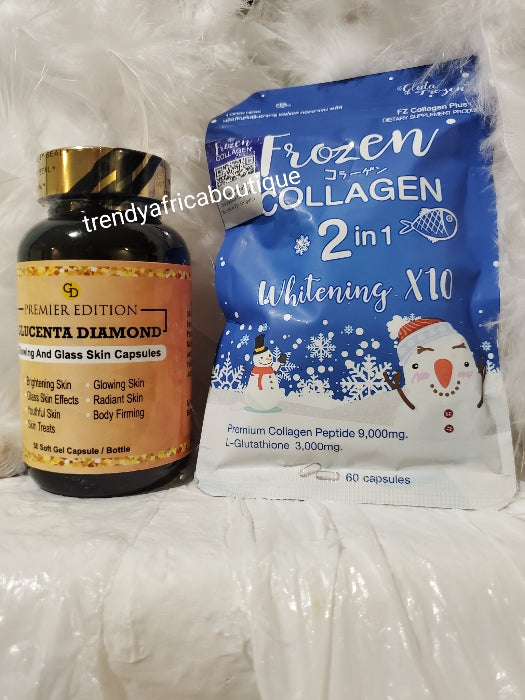 PREMIER EDITION GLUCENTA DIAMOND, skin Brightening & GLOWING skin combo with frozen collagen whiteningx10  perfect combo supplements