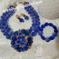 2 rows choker bold Royal blue glass beaded-necklace,  Earrings,&  bracelets. Sold as a set. Bridal wedding accessories royal blue /gold accessories