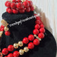2 rows sweet red beaded-necklace set. Earrings, 2 bracelets and 2 necklace. Sold as a set. Bridal wedding accessories red/gold accessories