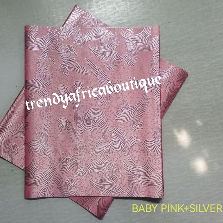 Baby Pink/silver  2 in 1 pack Sago gele head tie for Nigerian head wrap. Beautiful design. Soft texture, easy to tie into beautiful Nigerian party gele. Excellent quality. Sold as a park