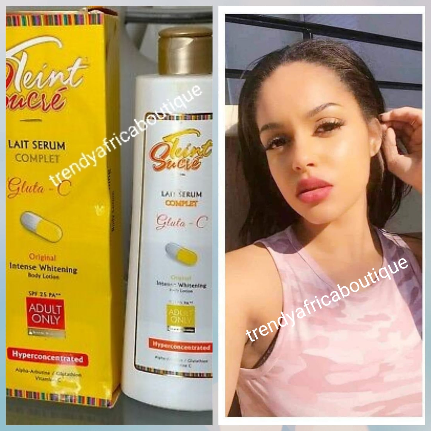 Teint Sucre GLUTA-C intense bleaching body lotion. Results in 7days!! No serum needed!!! ready to use with 100% satisfaction. 7 DAYS FAST BLEACHER!!! USE TO BOOST YOUR WHITENING LOTION. OSHAPRAPRA